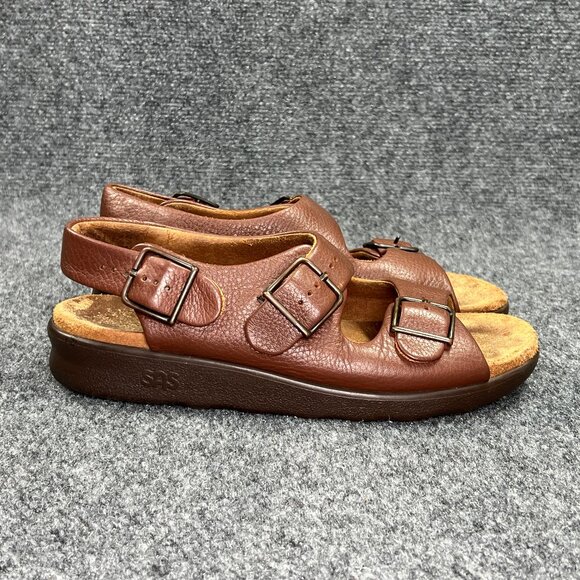 SAS Relaxed Amber Sandals Women's Size 8.5 Brown Leather Buckle Strap Comfort - Picture 1 of 15
